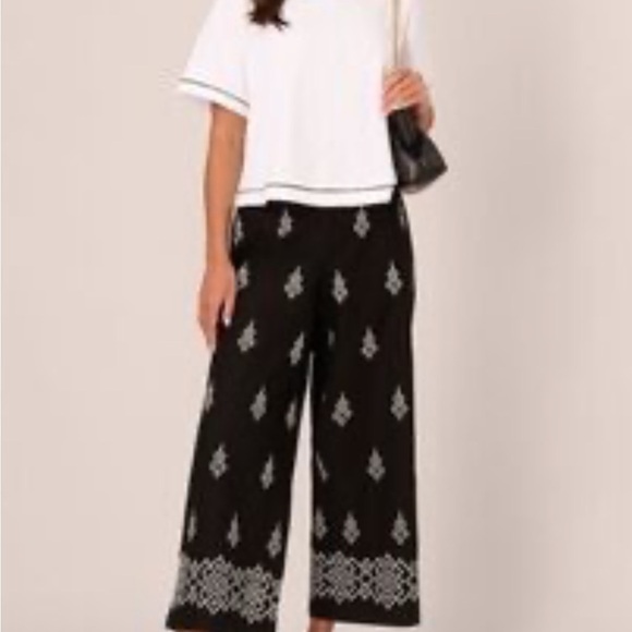 Adrianna Papell Pants - Adrianna Papell
Embroidered Wide Leg Trousers, Black/Cream